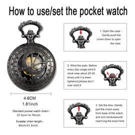 Unendlich U 12 Constellations Zodiac Sign Men's Unisex Analogue Classic Pocket Watch with Necklace Chain Retro Roman Numerals Hand Winding Mechanical Chain Watch, black