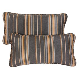 Mozaic AZPS2580 Indoor Outdoor Sunbrella Lumbar Pillows with Corded Edges, Set of 2, 12 x 24 inches, Grey & Orange Stripes