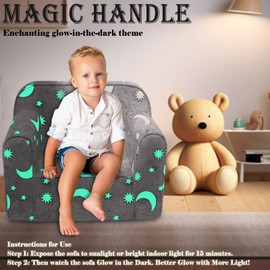 magic handle Toddler Chair, Glow in The Dark Kids Foam Chair with Removable and Washable Cover Carrying Handle, Toddler Armchair, Kids Chair, Toddler Couch (Moon Grey)