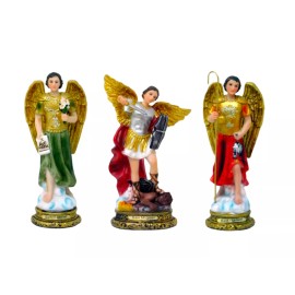 3 Arcangeles 8" San Miguel, San Rafael, San Gabriel Resin Statue Archangels Set