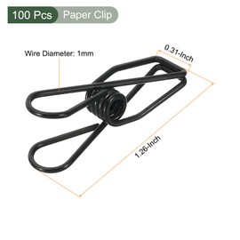 YOKIVE 100 Pcs Paper Clip, Metal Hollow Out Clips Mini Binder Paper Clamp, Keep Tidy, Great for Office, Art, Home, Daily Use (Black, 1.26-inch)