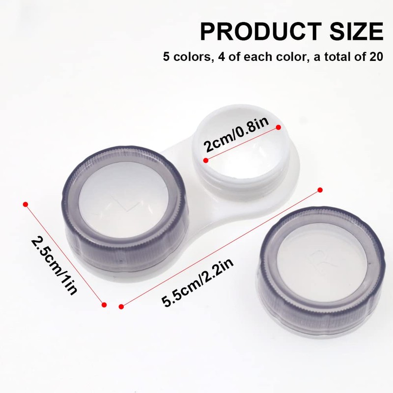 Modixun 20 Pack Clear Contact Lens Case, 5 Colors Leak-Proof