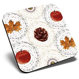 Great Single Coaster Square - Autumn Theme Leaf Pine Cone |Glossy Quality Coasters | Tabletop Protection for Any Table Type #3064