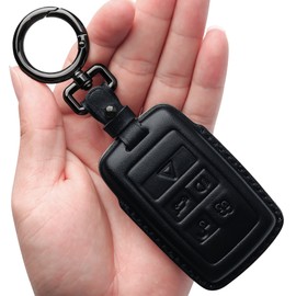 Tukellen for Range Rover Leather Key Fob Cover with Keychain Key Shell Compatible with 2018 2019 2020 2021 Range Rover Sport Evoque Velar Discovery Smart Remote Key-Brown