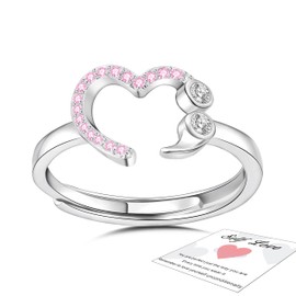 Thumb Rings for Women,Adjustable Rings for girls,Sterling Silver Ring,Cubic Zirconia Love Heart Ring Link ring,Cubic Zirconia Sister Friendship Mother and daughter Heart Ring