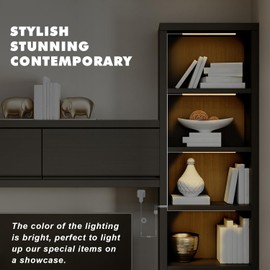 JUSJUBR Led Shelf Lights, 4x12 Inch Warm White 3000K Dimmable Shelf Lighting with Memory Function, Ultra-Thin Black Display Case Lights, Display Cabinet Lights