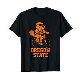 Beaver State is Oregon State With Orange Beaver on a Bike T-Shirt