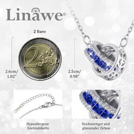 Linawe Edelsteine Anhänger Kette Silber Damen, Saphir Blau Kettenanhänger Halsketten für Frauen, Edelstahl kette Silberschmuck Geburtsstein Kristall Kette Set, Statement Necklace Jewelry