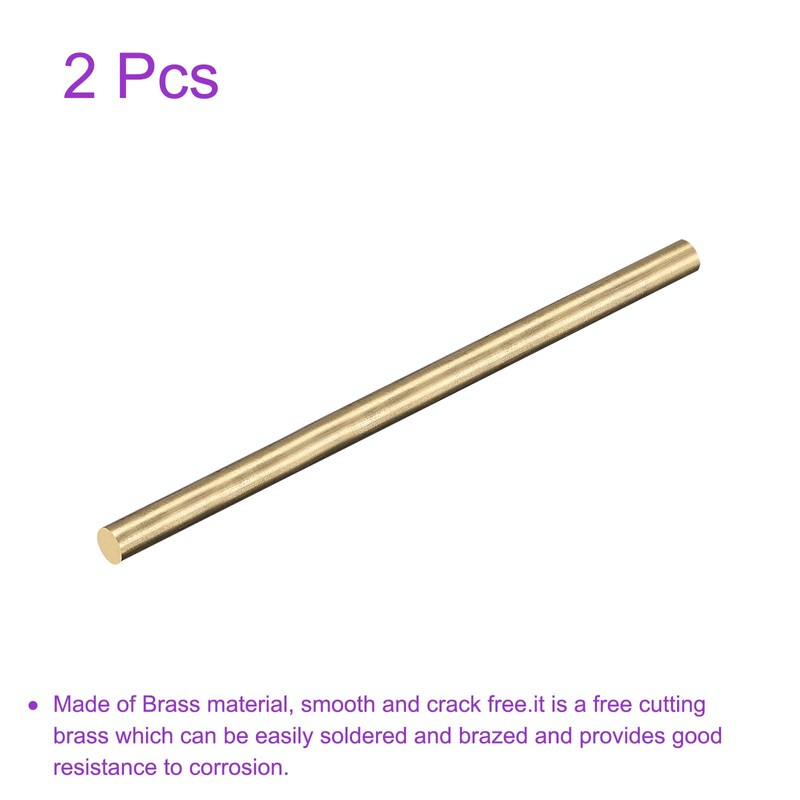 DMiotech 2Pack 6mm x 150mm, Brass Solid Round Rod, Brass