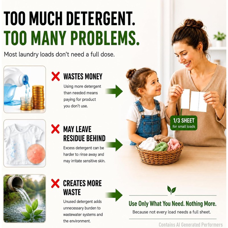 Laundry Detergent Sheets XL Size, Up to 1200 Loads, Cut-to-Size