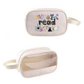 KUIYAI Read Book Transparent Cosmetic Bag Teacher Appreciation Clear PVC Makeup Bag Kindergarten Elementary Teacher Life Gift Book Character Gift (ReadClear-US)