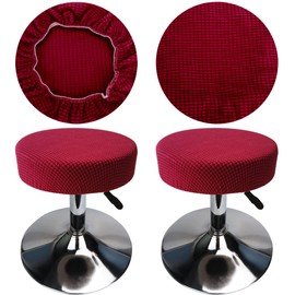 HuaLiSiJi Stool Cover, Round, 30-40 cm, Luxurious Fabric, Stretchy, Wrinkle-Free, Washable, Dustproof, Soft and Durable, Transformed Stools in Seconds (2, Burgundy)