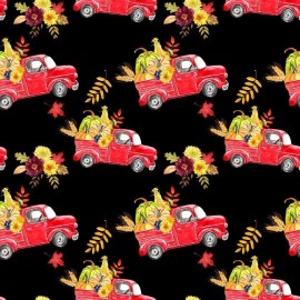 Signature BonEful Fabric FQ Cotton Quilt Black Red Truck Scenic Fall Leaf Flower Holiday S