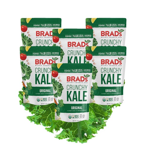Brad's Plant Based Organic Crunchy Kale, Original, 6 Bags, 12 Servings Total