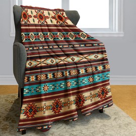 KLRIGR Soft Cozy Fleece Throw Blanket for Couch Aztec Ethnicity Vintage Geometric Colorful Stripes 40X50 Inches