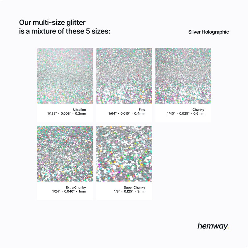 Hemway Silver Holographic Glitter Shaker, 120g Multi Size Glitter