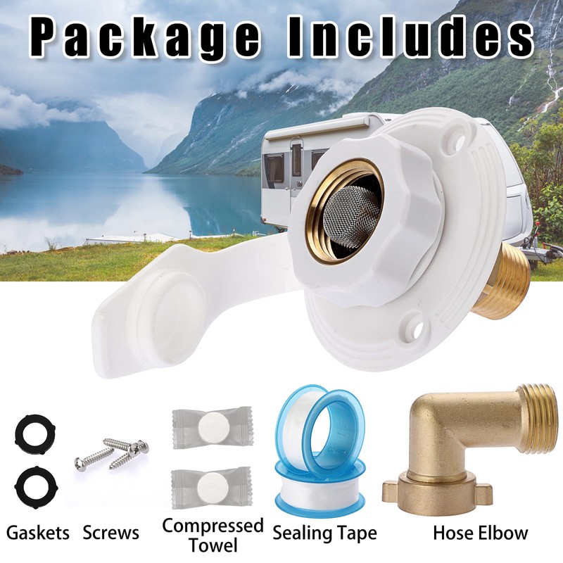 BTSKY RV City Water Fill Inlet Flange Brass with Hose