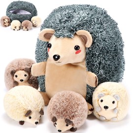 Aoriher 5 Pcs Hedgehog Stuffed Plush Toy Set 14 Inch Large Stuffed Animal 1 Mommy Hedgehog with 4 Cute Plush Baby in Her Tummy Soft Cuddly Plushie Set for Boys and Girls Birthday Gifts Party Favors