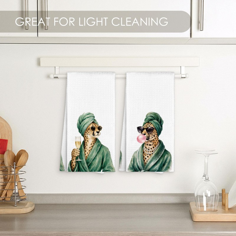 Fewgb Retro Green Cheetah Leopard Bathroom Towel Gifts Decor Set
