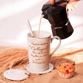 NYRWANA DELIVERING SMILES IN INIDA Coworker Leaving Gifts for Men, Chance Made Us Colleagues Ceramic Marble Coffee Cup, Going Away Farewell Retirement Office Thank You Gift Box 400 ml (Grey)