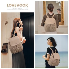 LOVEVOOK Women's Small Waterproof City Backpack Handbag 2 in 1 Mini Bag Daypack Backpack Women Elegant for Leisure School Travel Work, khaki, Casual