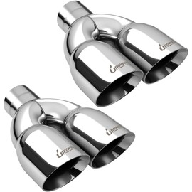 Leadgee Pack of 2 Dual Exhaust Tip Tailpipe 2.5 Inch Inlet 3.5" outlet 9.5" Length Polished Stainless Exhaust Tip for Car Truck (Double Wall Weld-On Angle Cut Design)