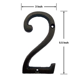 BetLight 5.5 Inch High Cast Iron House Number, Solid Home Address Numbers, Elegant Black Brown Finished, Easy Install With Matching Screws, Number 2