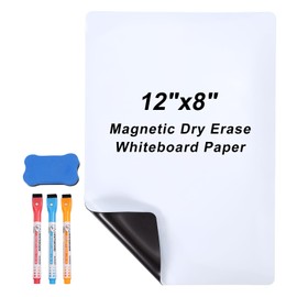 PATIKIL Magnetic Dry Erase Whiteboard Paper, 12"x8" White Board Stickers for Wall Whiteboard Contact Paper Sheet with Marker, Magnetic Eraser for Kitchen Fridge Shopping List, White