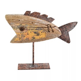 Fyne-Finds Wooden Fish on a Stand Ornament Shelf Sitter Distressed Shabby Chic Sculpture Gift