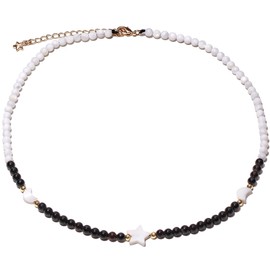 Wizock Black Agate/White Shell Beaded Necklace Moon and Star Necklaces for Women 4mm Crystals Choker Beach Surfer Jewelry