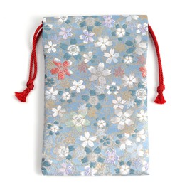 Kyoto Geimido Nishijin Textile Brocade Goshuin Bookcase Drawstring Made in Japan (Blue, Cherry Blossom)