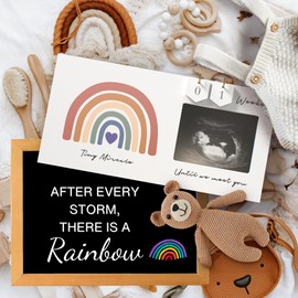 Rainbow Baby Sonogram Picture Frame Countdown Weeks, Pregnancy Announcement Ideas, 4"x3" Ultrasound Photo, Gender Reveal Baby-Shower Gift for New Mom Dad Expecting Parents Grandparents to Be Keepsake