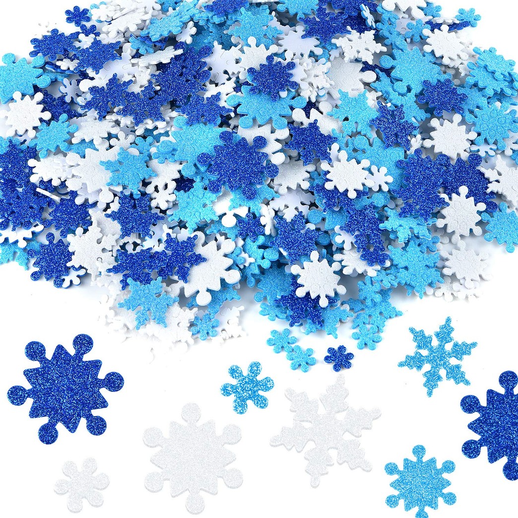 Coopay Glitter Foam Snowflake Stickers Self-Adhesive Snowflake Stickers Decals for Christmas Decoration, DIY Craft Projects, Assorted Color and Sizes