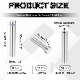 PATIKIL 1/2x2.4" Standoff Screws, 8 Pack Stainless Steel Stand Off Wall Mounts Wall Sign Mounting Hardware Advertising Standoff Nail for Hanging Acrylic Signs Picture Frame, Silver