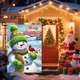 BlissYard Christmas Garden Flag 12x18 Inch Snowman Cardinal Banner Double Sided Outdoor Winter Yard Decoration Holiday Tree Scene for Porch Lawn Fence