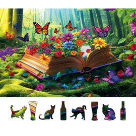 Vibrant Flowers Book 500 Piece Jigsaw Puzzle for Adults Magical Forest Scene Enchanted Garden & Butterflies Funny Colorful Challenging 500-Piece Puzzle for Family Game Night(23"x15")