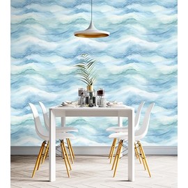 HAOKHOME Peel and Stick Wallpaper Wave Wall Paper Coastal Removable for Bathroom Blue Contact Paper 17.7in x 9.8ft