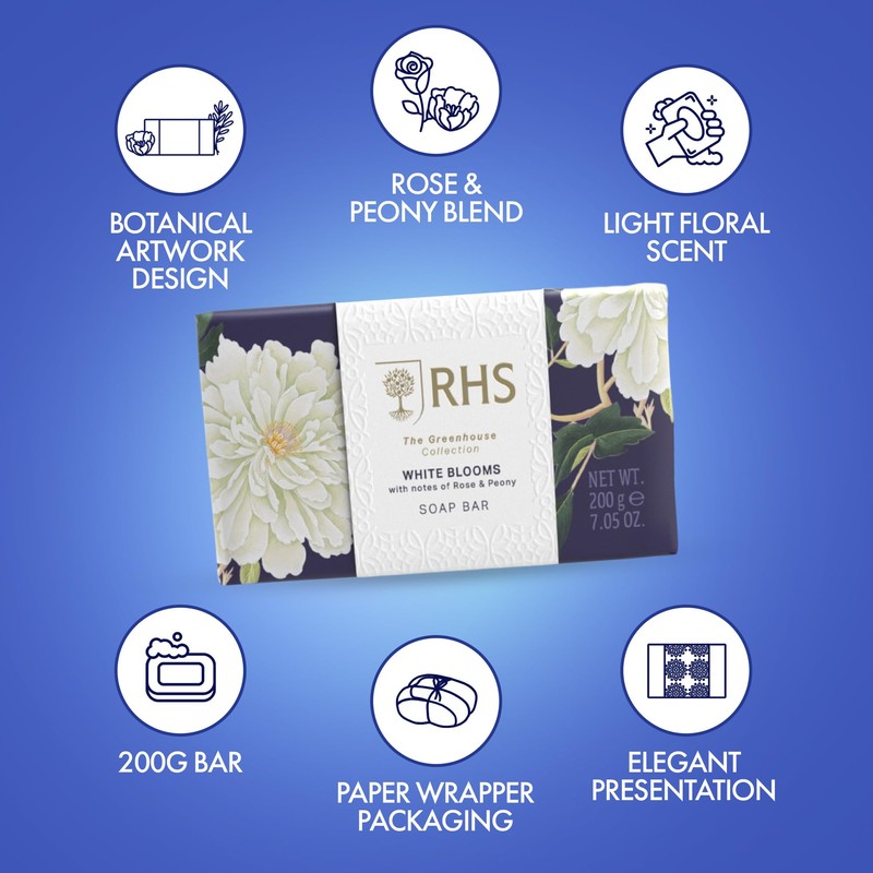 RHS Flower Show White Blooms Soap Bar with Bergamot, Rose,