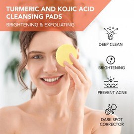 Turmeric & Kojic Infused Exfoliating & Cleansing Pads for Discoloration, Dark Spots, Acne Scars, Uneven Skin. Deep Clean & Unclog Pores, Brighten, Glow & Smooth Skin (Pack of 30)