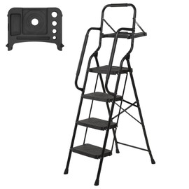 WiberWi Step Ladder 4 Step with Handrails Folding Step Stool with Tool Plateform, 330 lb Capacity Step Stools for Adults Ladder for Home Kitchen Steel Frame with Non-Slip Wide Pedal