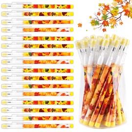 Kolewo4ever 48 Pieces Fall Pencils Translucent Pencil Multicolor Non Sharpening Stackable Pencil Pop Up Plastic Pencils Maple Leaves Pumpkins Fall Stationery for Thanksgiving Part