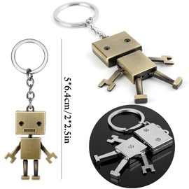 YGCHEN Robot Key Fob Metal Pendant Car Key Ring Couple Keyring for Book Bag Key Bag Gifts, Gold, silver
