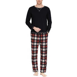 YIMANIE Men's Pajamas Set Soft Cotton Long Sleeves and Pajamas pants Classic Sleepwear Lounge Set (S, Black-13)