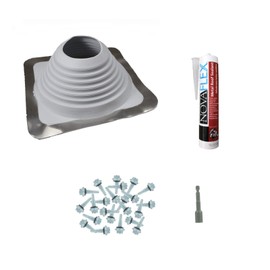 Fasteners Plus #7 Square EPDM Metal Roof Pipe Flashing Boot Kit - Fits 5-1/2" - 11-1/2" Pipe OD - Includes Flashing, NovaFlex Sealant & Roofing Stitch Screws - Gray (Made in USA)