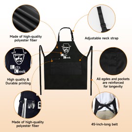 Hkmmdvc Funny Aprons for Men - Let’s Cook - Grilling BBQ Chef Apron with Pockets - Hilarious Kitchen Cooking Apron- Birthday Father’s Day Christmas Gifts for Dad, Husband, Boyfriend, Movie Fans