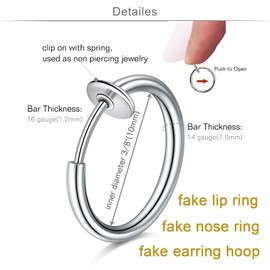 QWALIT Fake Nose Ring Fake Lip Piercing Fake Lip Ring Fake Nose Ring Hoop Fake Snake Bites Fake Lip Piercings Faux Lip Rings Fake Nose Piercing Clip on Nose Ring Spring