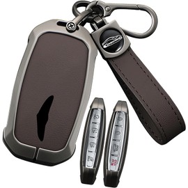 SANRILY Metal & Leather 5 6 7 8 Button Smart Key Fob Cover Case Fit for Genesis GV80 G80 2025 GV60 G70 G90 2023 2024 2025 Fit for Hyundai Keychain Holder Brown