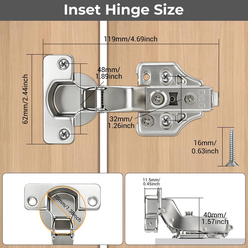 VIPMOON 4Pack Inset Soft Close Cabinet Hinges-35mm Concealed Hydraulic Slow