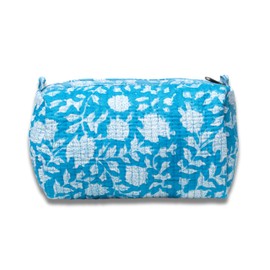 IBOAH Print Travel Toiletry Bag Organizer, Toiletry Bag, Printed Cotton Padded Makeup Bag for Women, Men and Newborns with Waterproof Lined Interior, Light Blue Flowers, Mediano, Handmade print travel