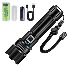 懐中電灯 【2025最新の強化版ハンドヘルドトーチ】5モード調光 最大照射距離1500m 5000mAh 大容量電池 実用点灯最大20時間 Type-C 充電式 電池式 単4電池適用 スマート急速放熱 可変ズーム アルミ合金製小型耐衝撃トーチ コード付きポータブルトーチ 防水 コンパクト キャンプ 軍用 最強 IPX6防水 防災 屋外 登山 作業用 夜釣り 避難 停電対策